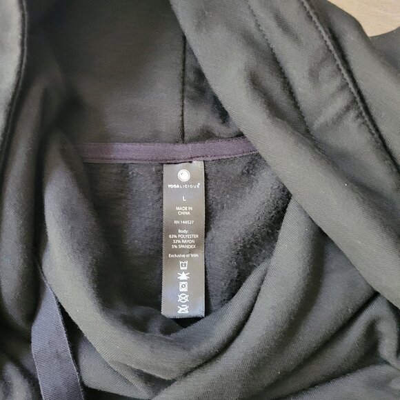 Yogalicious Black Funnel Neck Hoodie Women’s Size Large Pullover Sweatshirt - Picture 2 of 7